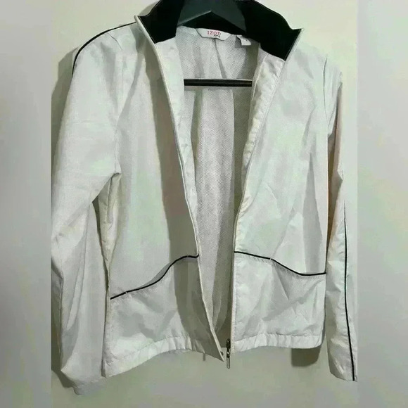 Izod Jacket Windbreaker XFG Full Zip Golf Jacket White Black Stripes Size S - Picture 6 of 6